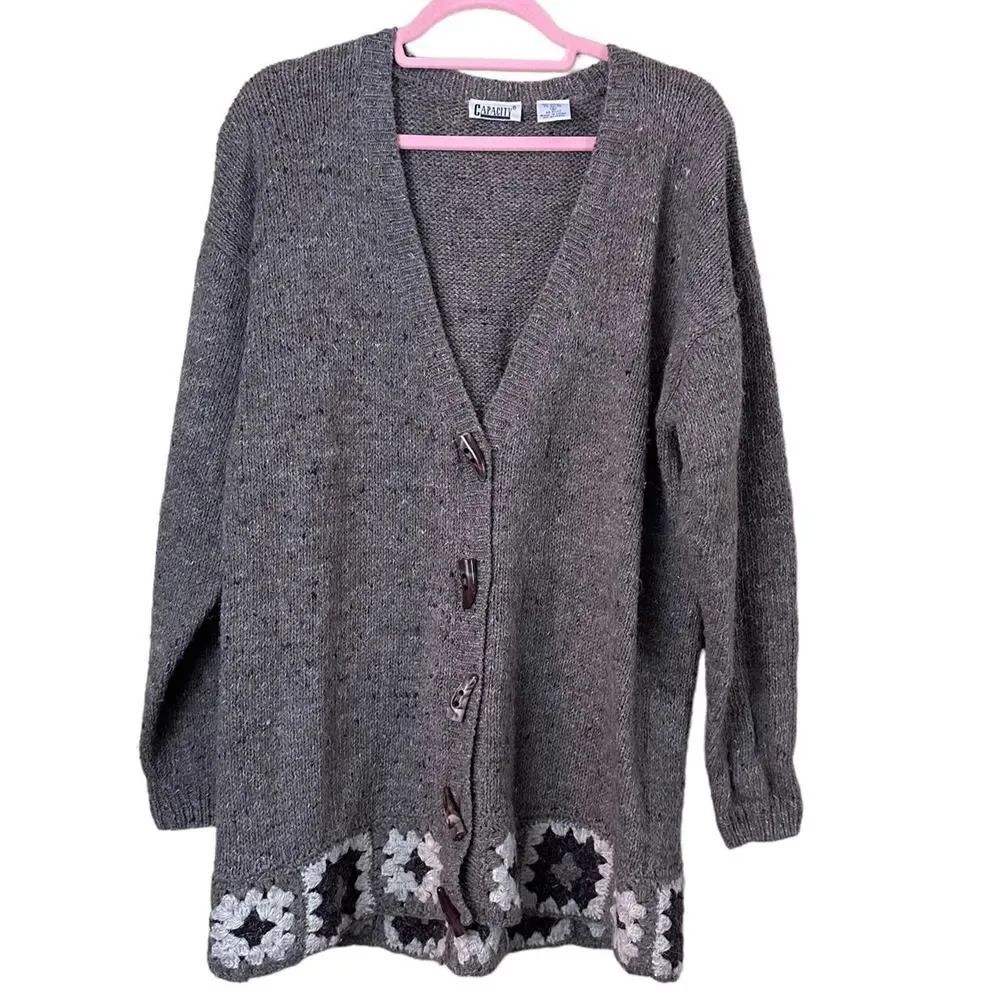 Vintage Capacity Handmade Granny Stitch Cardigan Wool Sweater